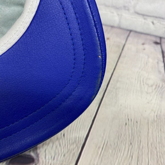 Vintage Mobil Oil Leather Hat Cap Strap Back White Blue Embroidered Pegasus Logo - Picture 9 of 10